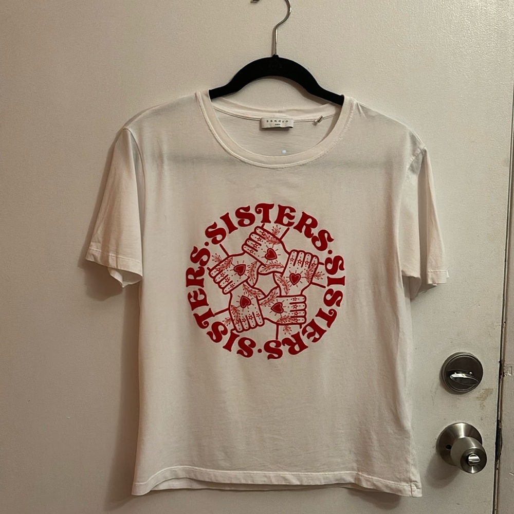 Sandro red velvet Sister sister t-shirt